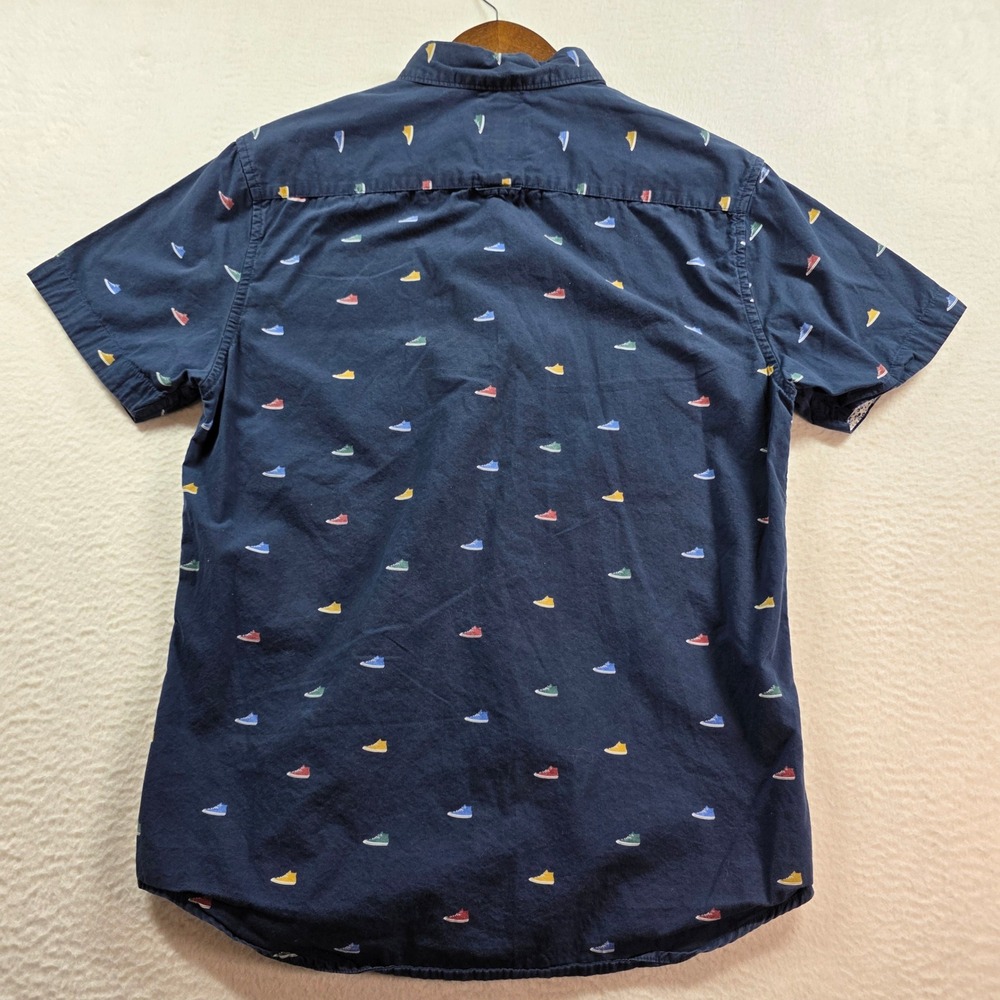 Denim & Flower Shirt Mens M Navy Blue Sneaker Print Short Sleeve Button Down - Picture 3 of 10